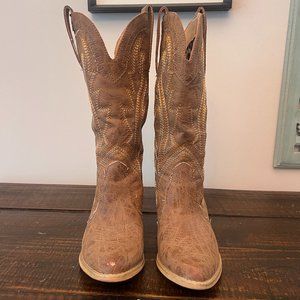 HiSea Women's Western, Pointy Toe Embroidered Cowgirl Boots - Tan - Size 6